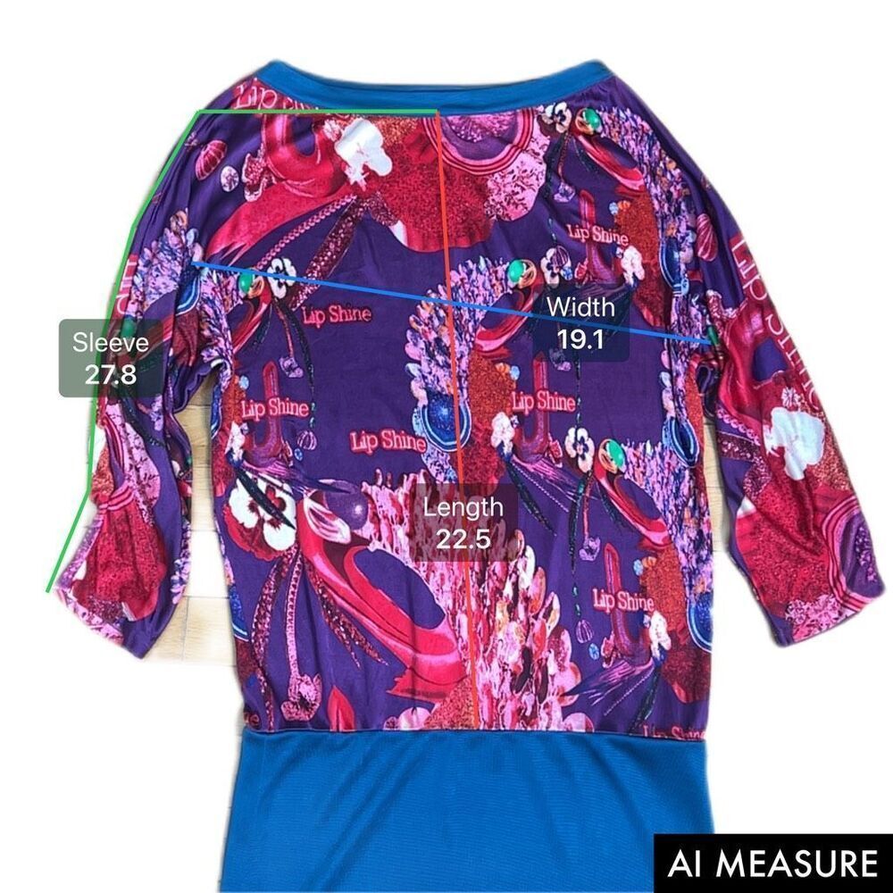 Custo Barcelona Printed Mini Dress Tunic Multicolor Purple Blue Lip Shine Graphi - Picture 13 of 13